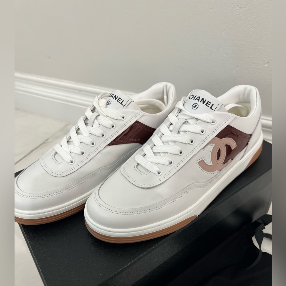 CHANEL Sport Skater White and Tan Sneakers - Picture 1 of 10